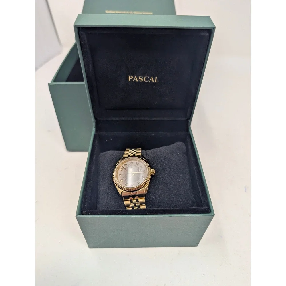 PASCAL Timeless Classic Diamond Gold Tone Watch 31mm Lab Grown Diamonds